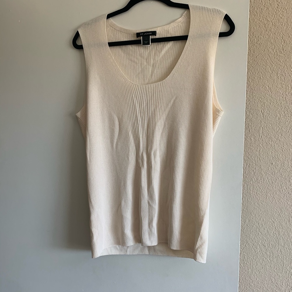St John Cream Ribbed Sweater Shell